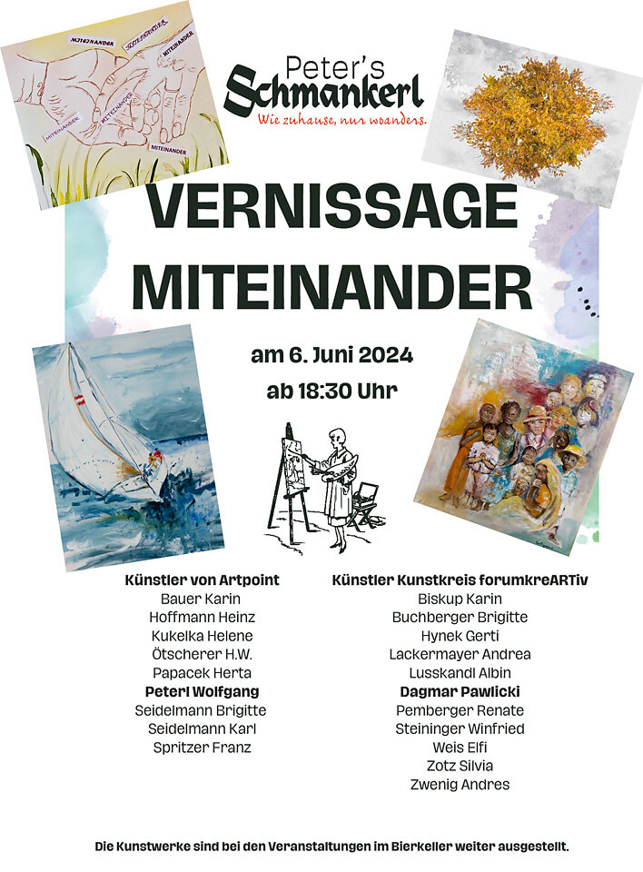 Gruppenausstellung "Miteinander", Kunstkreis Forum KreARTiv, ArtPoint, Peters Schmankerl, Bisamberg 2024